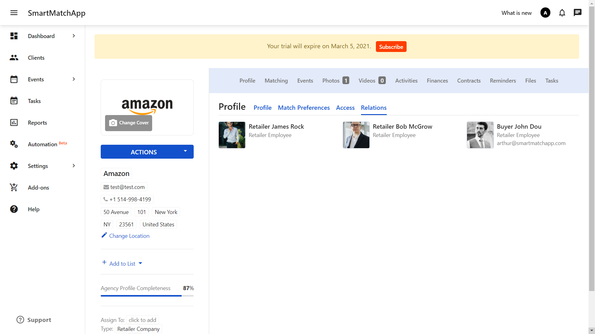 Company relations allow people to placed under companies with their own matching preferences