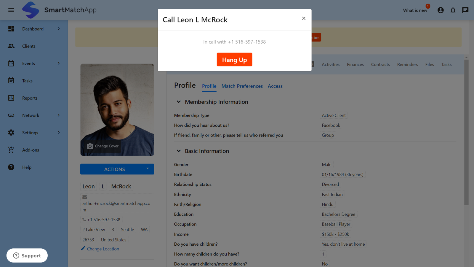 On a call with a client from their profile screenshot
