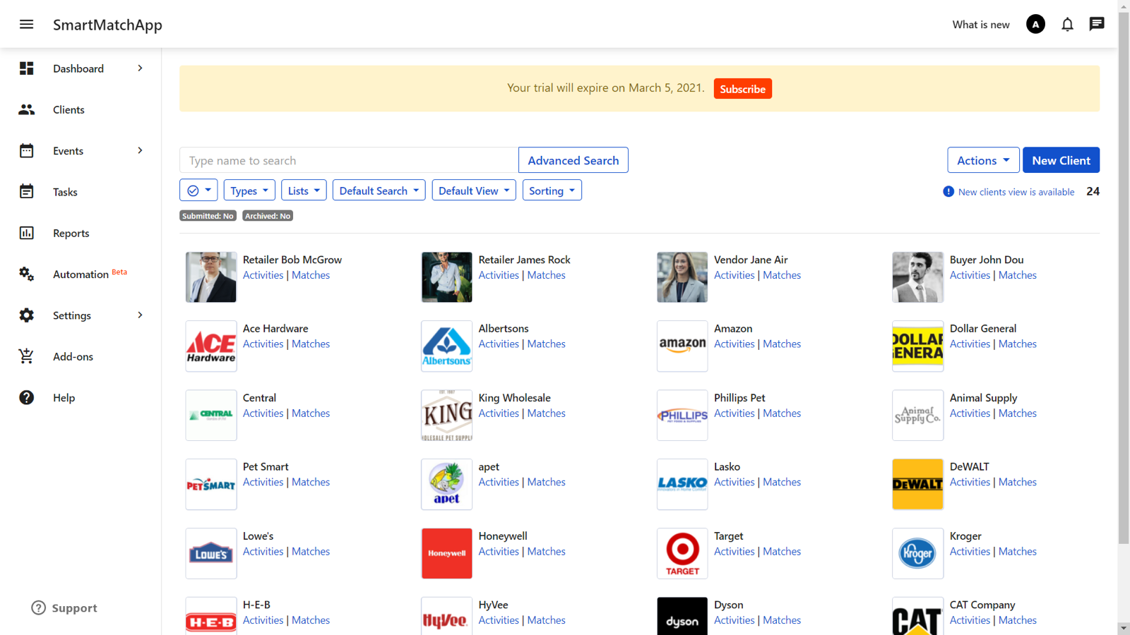 Custom types allow diverse database of companies and people with different profile interfaces