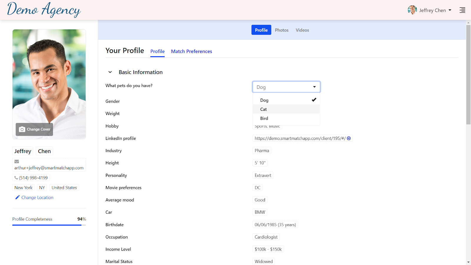 Profile logged in as a member screenshot