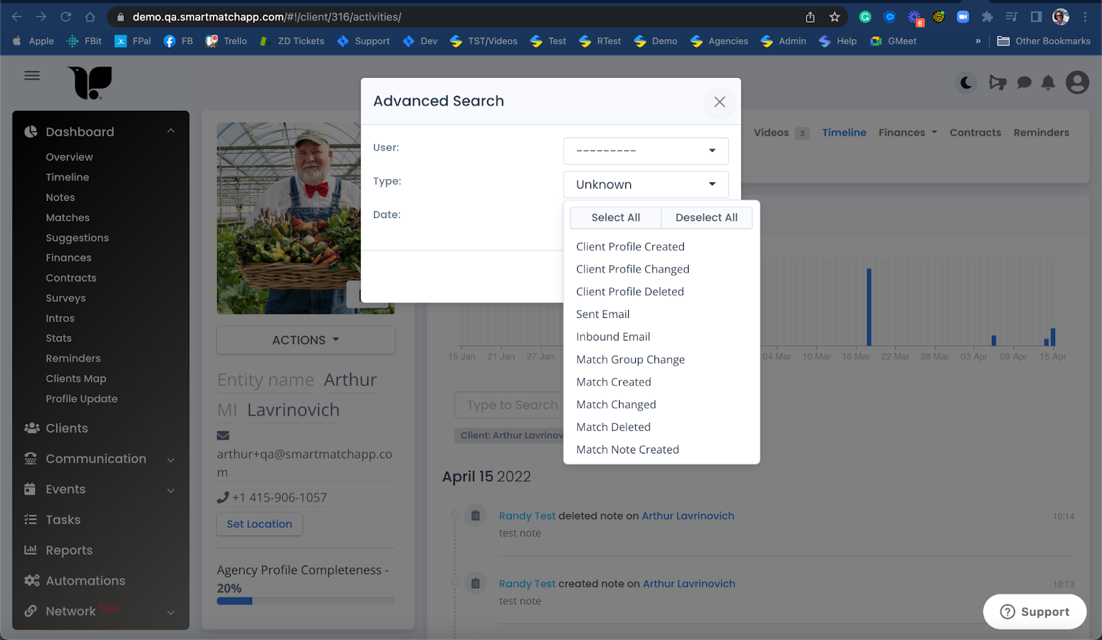 Timeline - An Innovative and Colossal Compilation of Logs and Activities in SmartMatchApp