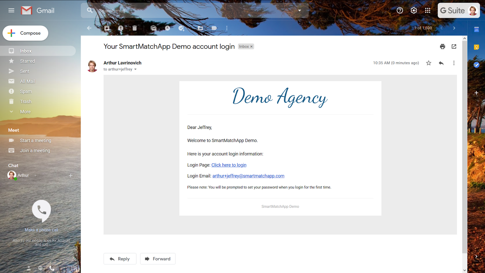 Email invitation to join the system screenshot