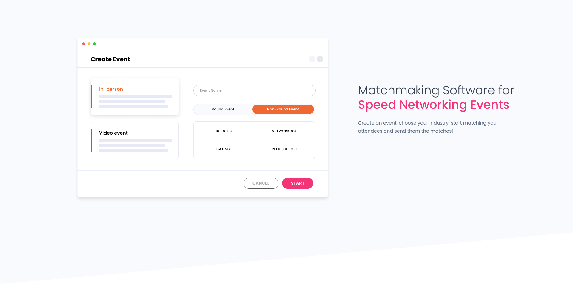 matchmaking software for speed networking events and for speed dating events