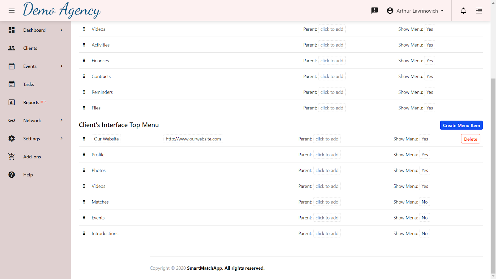 Setting up client permissions screenshot