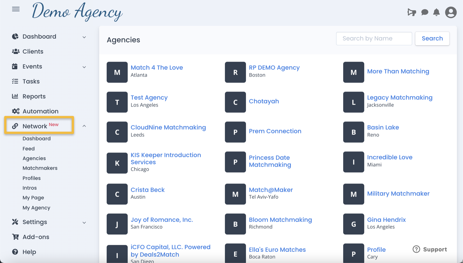 The SMA Dating Network is a product specifically designed for professional dating matchmakers worldwide. Matchmakers can create their own private Network by connecting with dating agencies and matchmakers of their choice and collaborate with their connections and privately share client profiles.