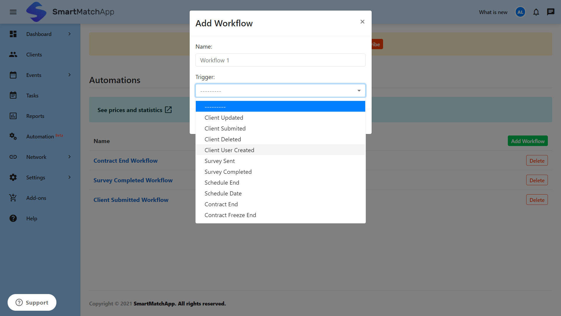Adding a workflow to your smart automation screenshot