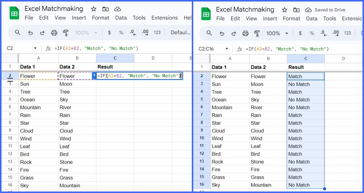 How to Compare Two Columns in Google Sheets