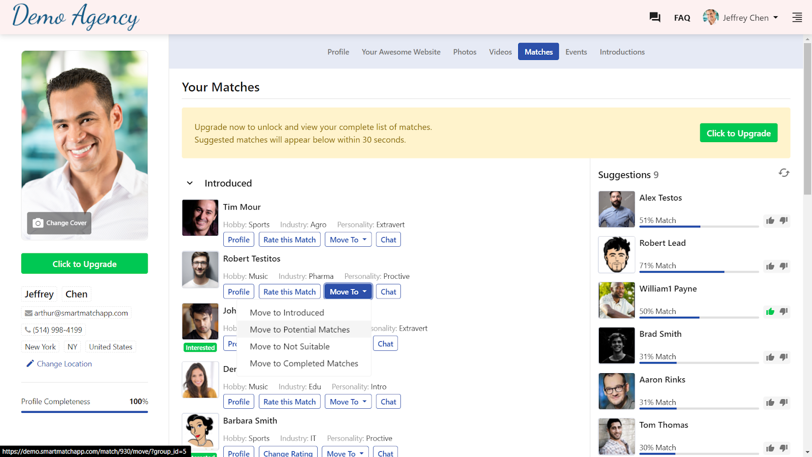 Clients can can review their suggestion within their own profile screenshot