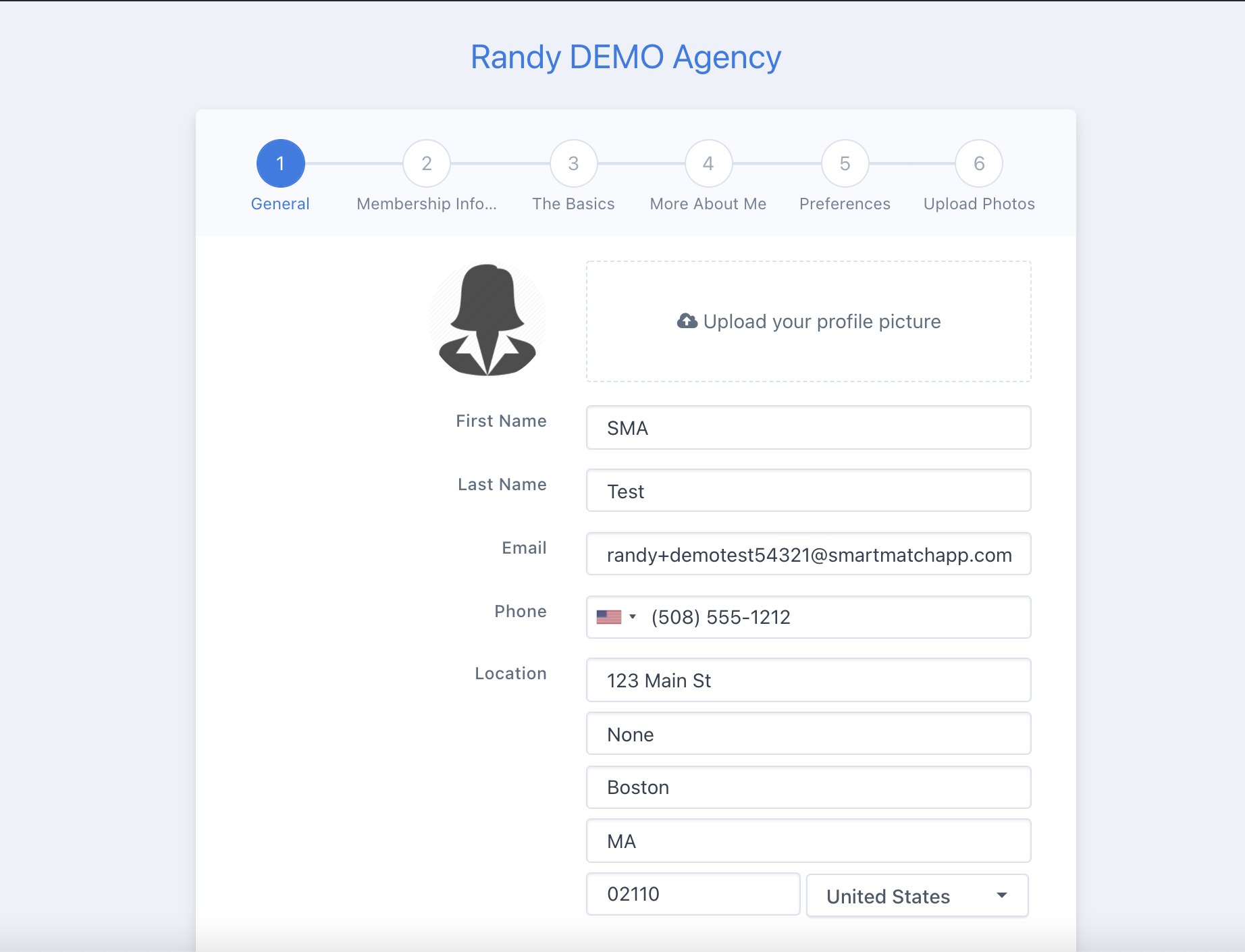 SmartMatchApp Profile Wizard view