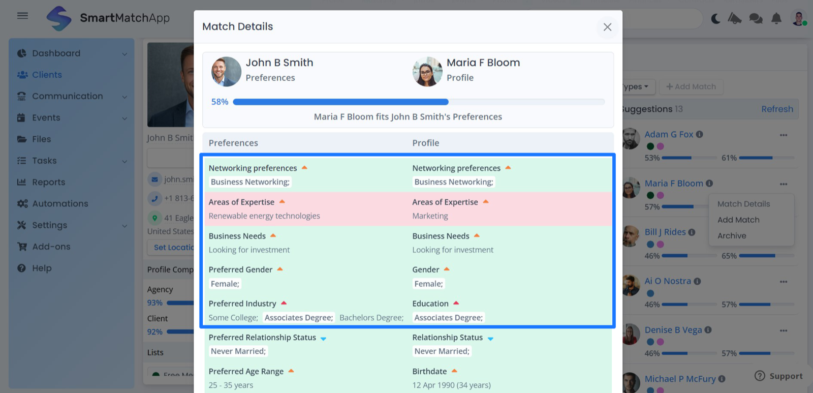 how to compare data in matchmaking software