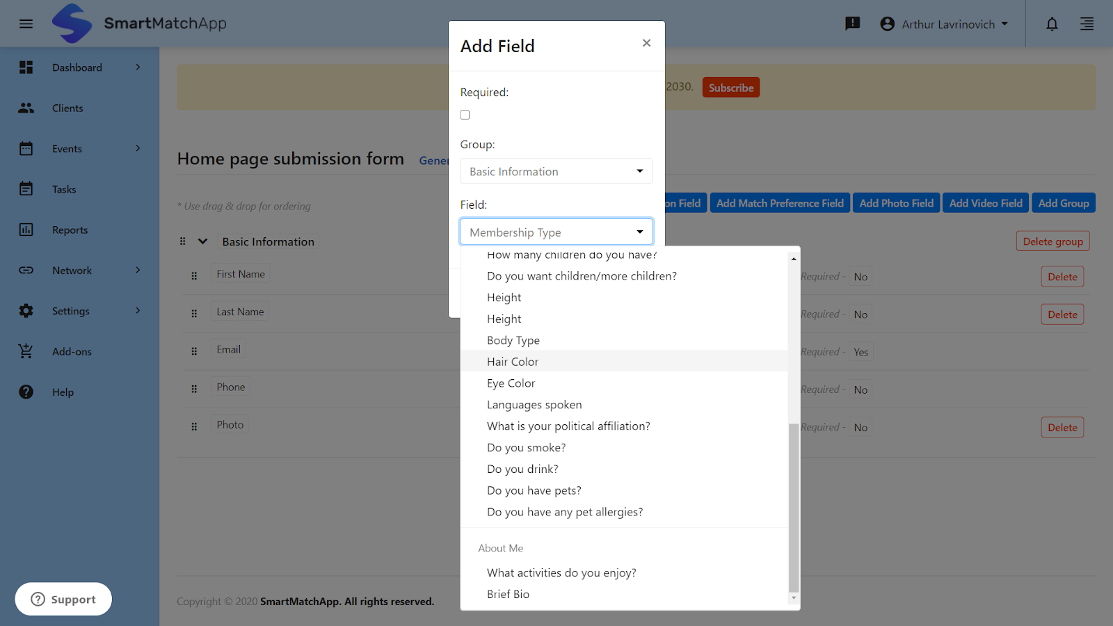 Create your own web form interface with custom fields and make particular fields required for your clients to submit