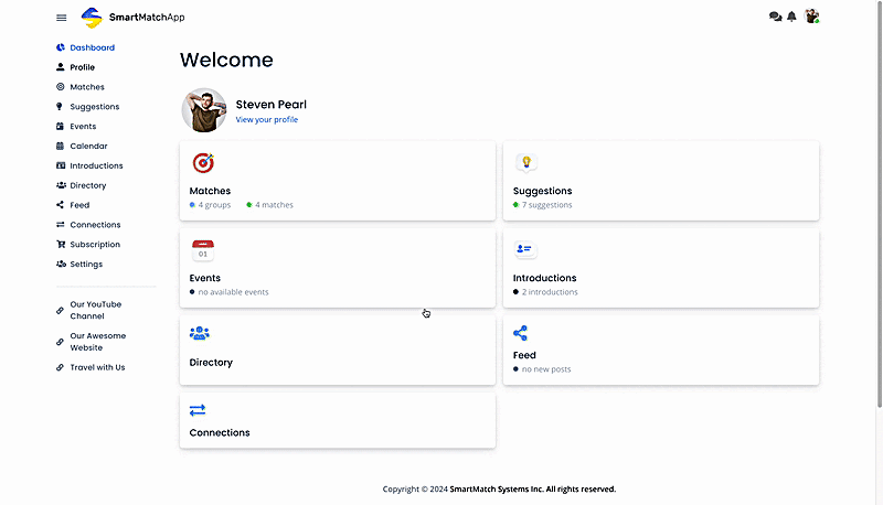 smartmatchapp professional networking new profile wizard user interface