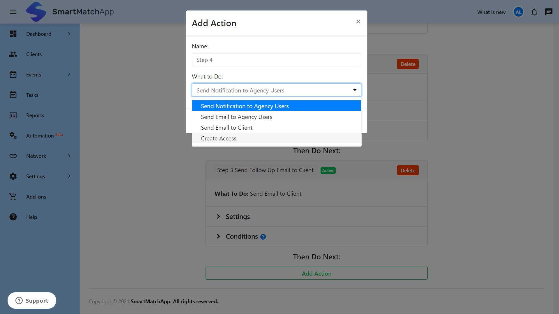 Creating an action to trigger after particular condition is satisfied screenshot
