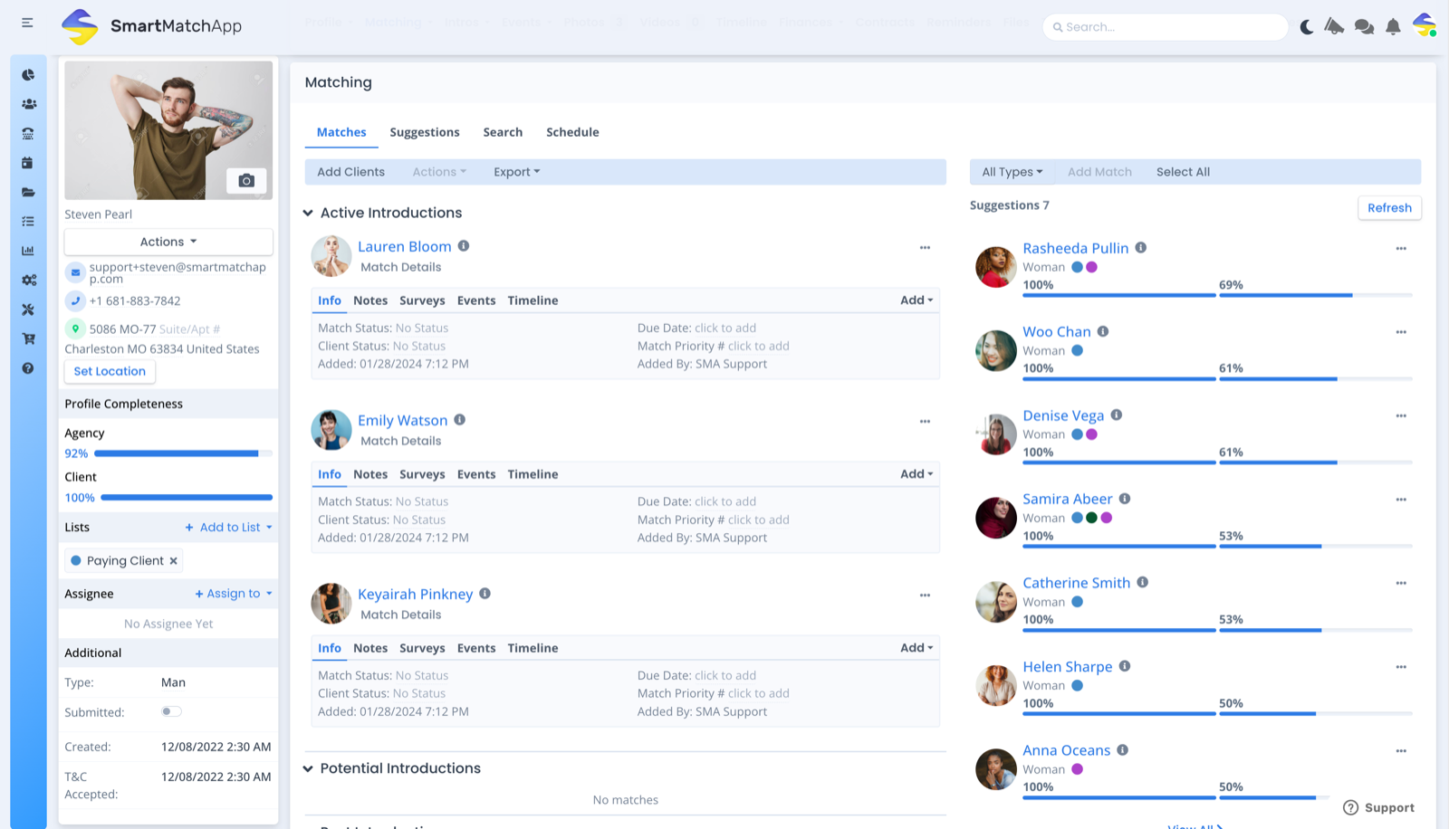 matchmaking software crm old user interface on client profile