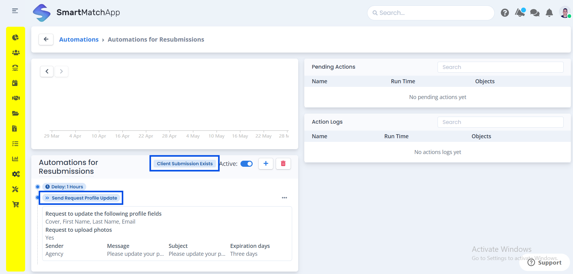 Automate request profile update for clients who are trying to resubmit their profile in smartmatchapp