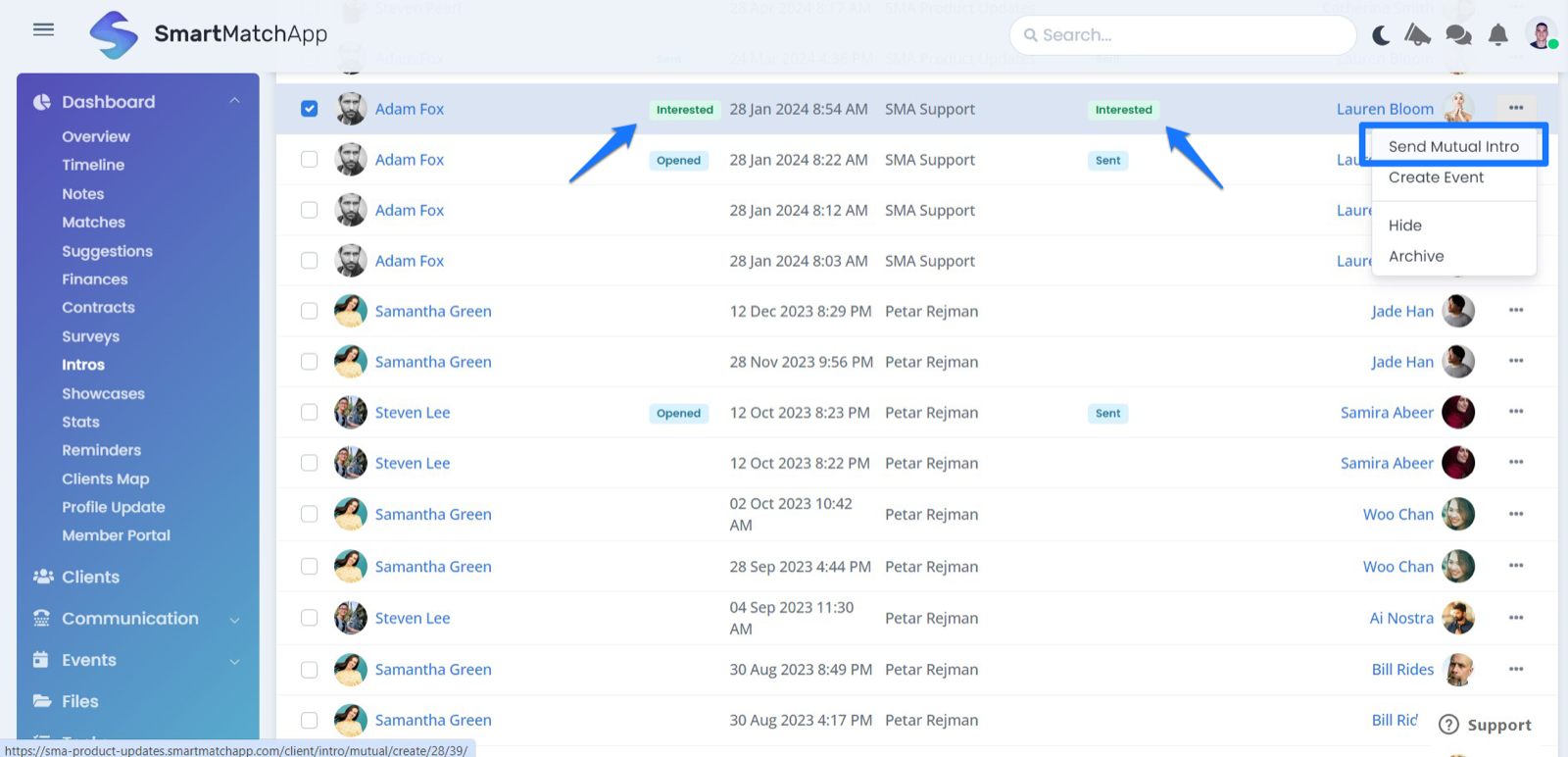 send one-click mutual introductions in smartmatchapp