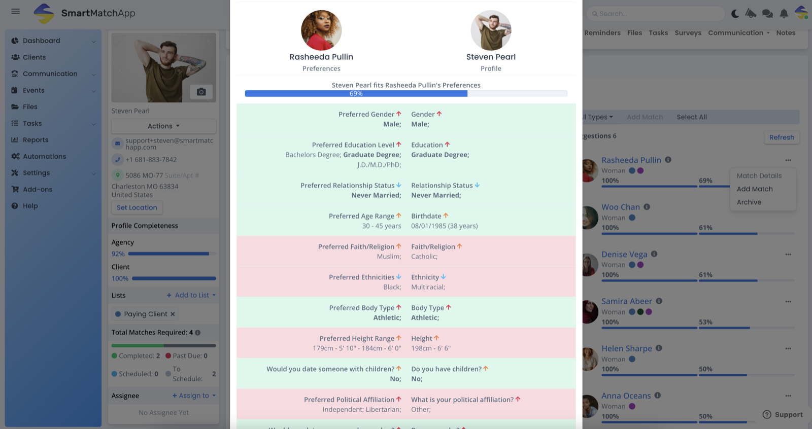 matchmaking software crm old user interface on client profile matching details
