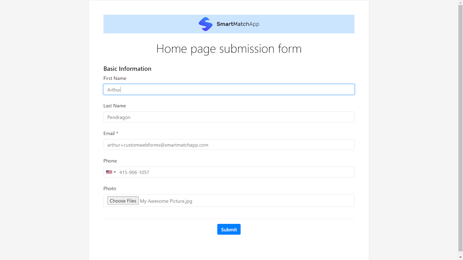 Ein Beispiel dafür, wie Ihr smartes Webformular aussieht, nachdem Personen auf Ihre benutzerdefinierte Webformular-URL geklickt haben