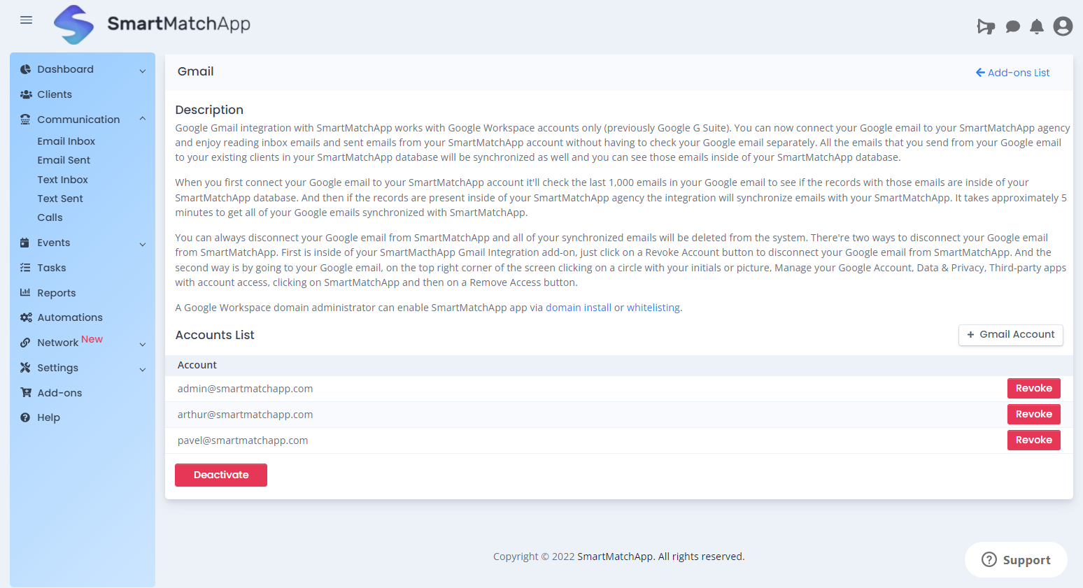 To activate your Google Gmail Integration feature in your system, just head over to Add-ons and click on the Gmail Integration option.