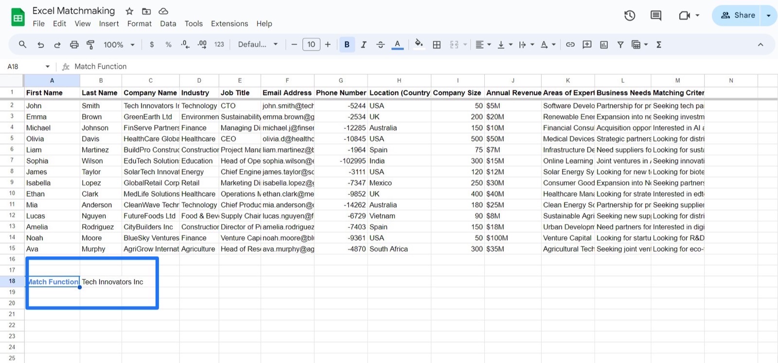resultado da correspondência no meu banco de dados de matchmaking no excel