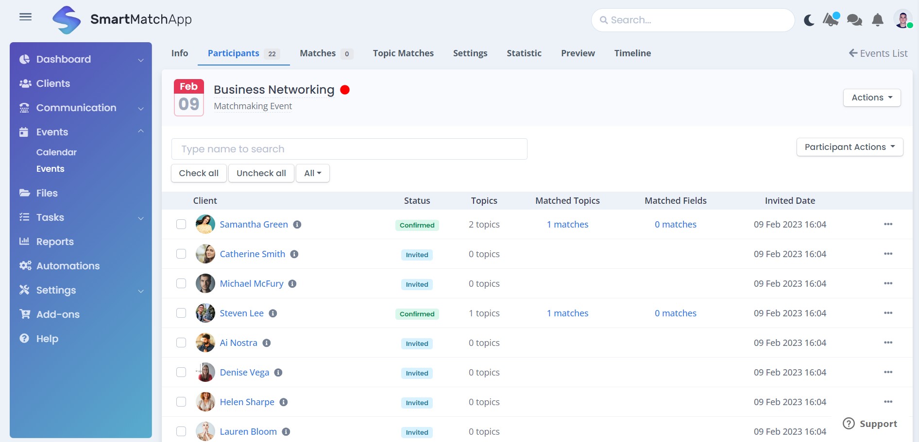 Image showing matchmaking software powerful event feature