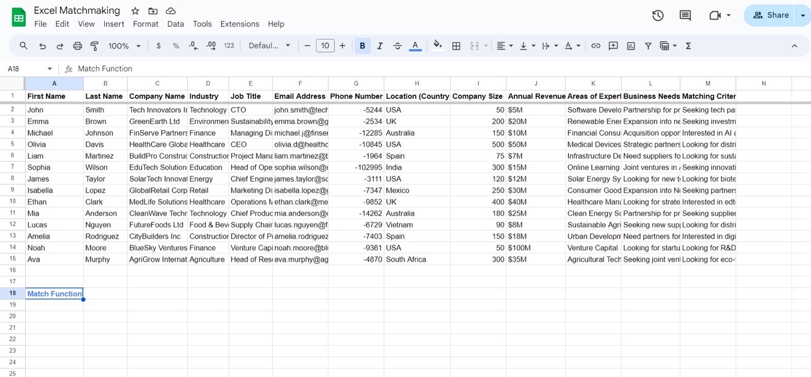 Banco de dados de matchmaking no excel
